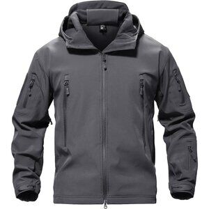 Men's #03-gray Tactical Soft Shell Winter Jacket with Fleece Lining & Hood
